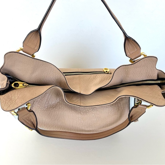 orYANY Tegan Beige Cream Pebbled Leather Front Zip Pockets Large Shoulder Tote - Picture 9 of 16